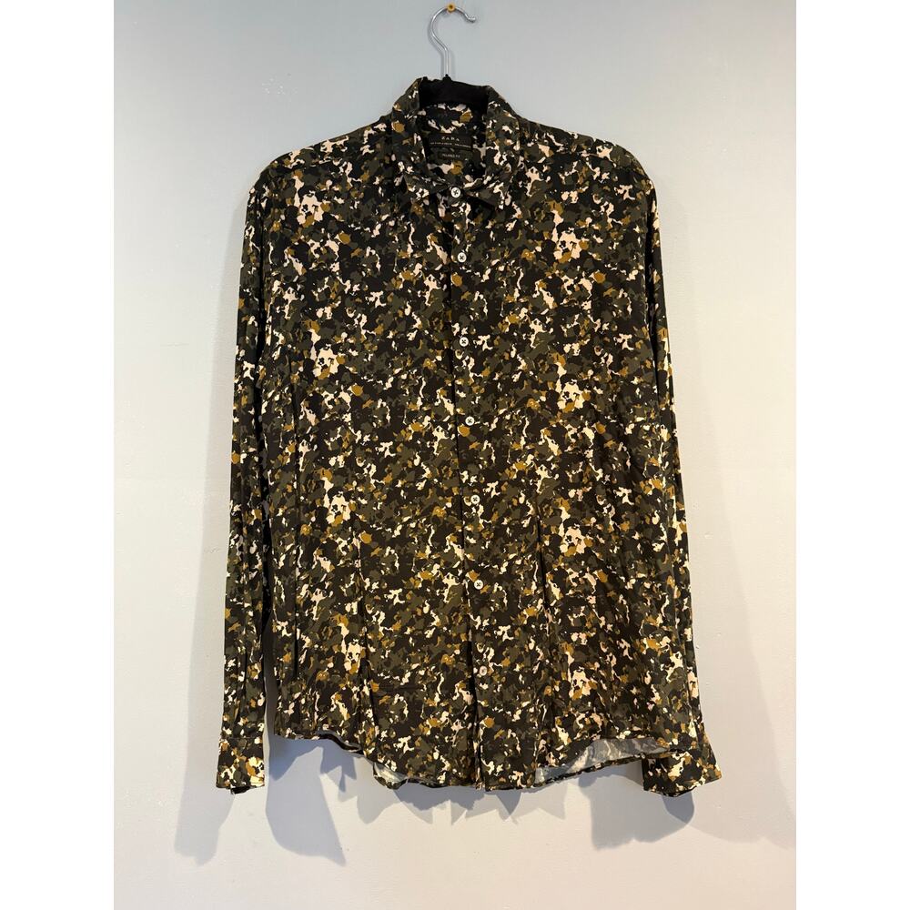 Zara Olive Green Camo Print Button-Down Shirt